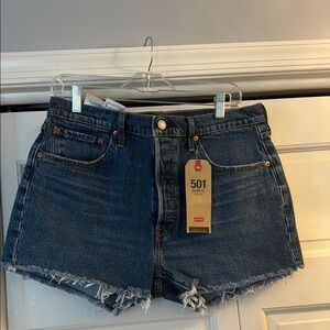 Levi's Blue Distressed Jean Shorts High-Waisted